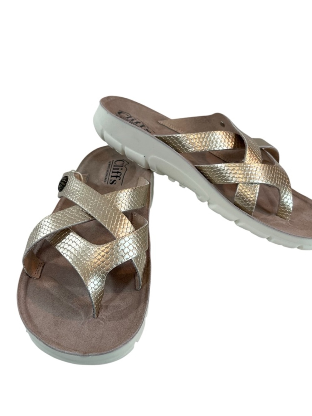 Cliffs by White Mountain Bansky Sandals Womens Size 6.5 New Gold Metallic
